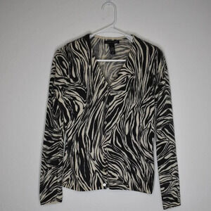 Jillian Jones Zebra Cardigan Sz L Button Front Lambswool Rabbit Hair Minimalist